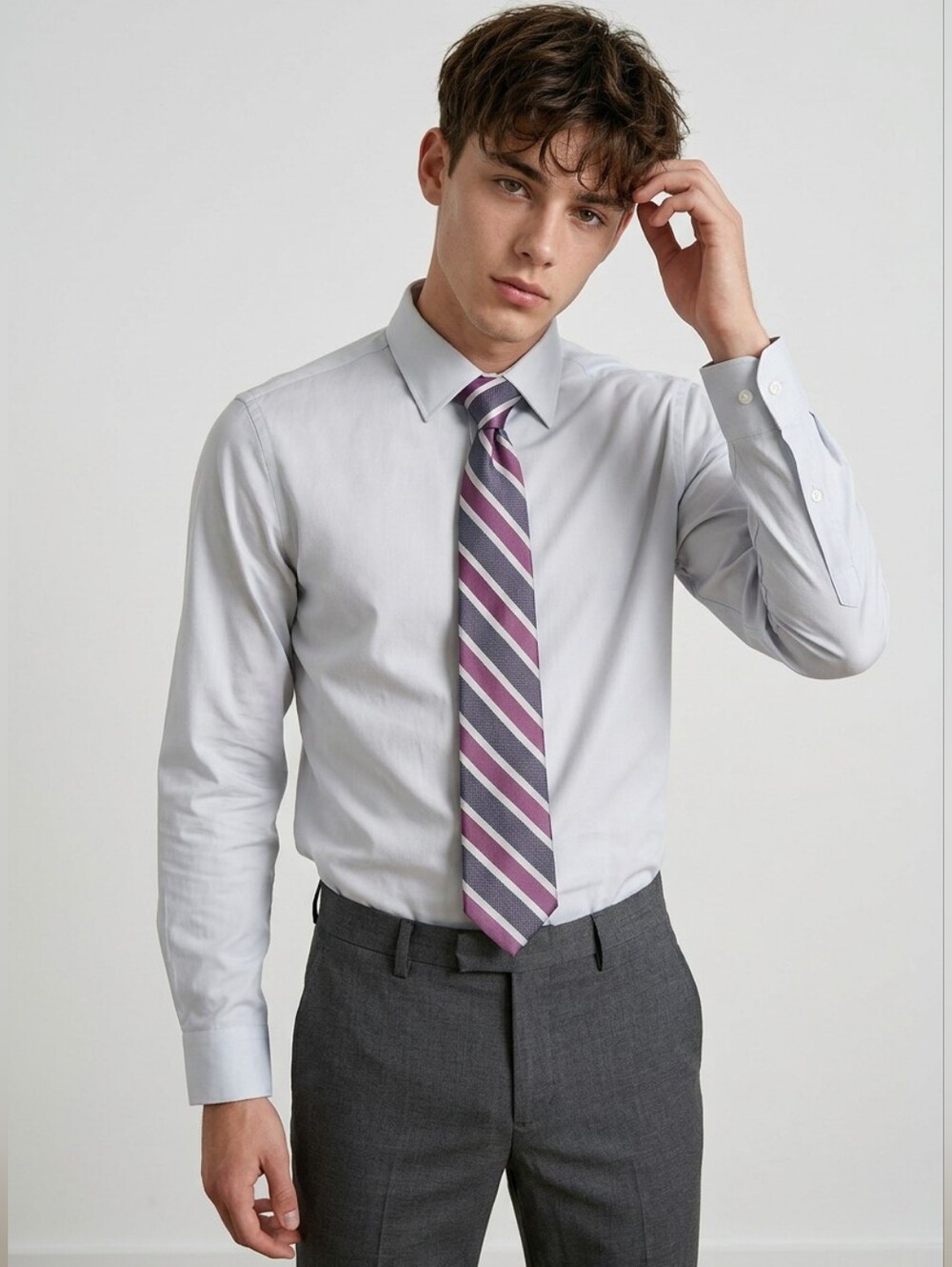 NWT Van Heusen White Dress Shirt with Purple And Charcoal Striped Tie Combo ~ 16